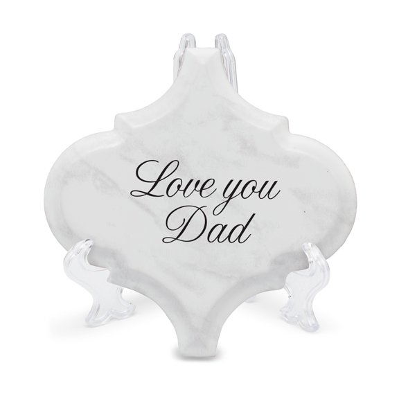 Love You Dad Arabesque Marble White 5 x 5 Ceramic Tabletop Easel Sign