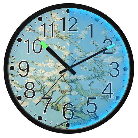 Ryvnso Abstract Flowers Branch 12 Inch Night Light Wall Clock Silent Battery Operated Luminous Clocks