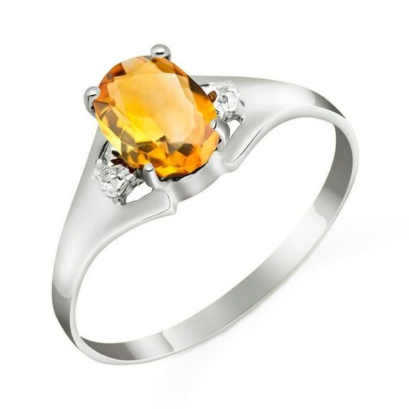 Galaxy Gold 14K White Gold 0.76 Carat Genuine Diamonds and Natural Oval-Shaped Citrine Ring - November Birthstone - Warmth & Prosperity - Sizes 5.5 to 11 - Fine Jewelry for Women
