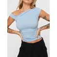 thumbnail image 4 of Faithtur Women's Slim Tank Tops One Shoulder Off Sleeveless Ruched Tight Fitted Asymmetrical Neck Solid Color Crop Tee Vest Tops, 4 of 9