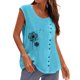 thumbnail image 1 of Gibobby Mujeres diente de león impresión Casual verano sin mangas botón chaleco cuello redondo blusa suelta Top(Azul claro,G), 1 of 5