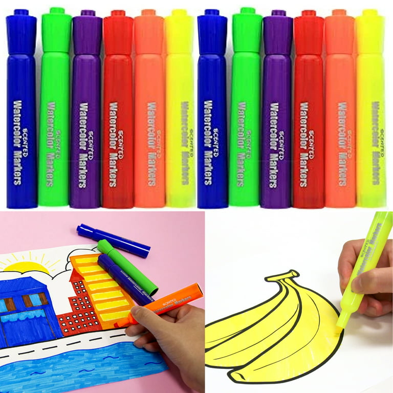 12 Scented Washable Markers Non Toxic Bright Assorted Colors Kids Coloring  Art