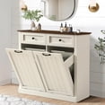 thumbnail image 2 of Haverchair Double Tilt Out Laundry Hamper Cabinet, Modern Farmhouse Trash Can Cabinet w/2 Drawers, Wooden 20 Gallon Hidden Garbage Cabinets with 2 Laundry Storage Baskets for Kitchen and Bathroom, 2 of 7