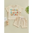 thumbnail image 2 of FEORJGP Toddler Baby 2Pcs Easter Outfits 0-3Y Infant Boys Girls Colorful Letter Print Shirt Short Sleeve T-shirt Crew Neck Tops and Elastic Waist Shorts Set Newborn Loose Casual Summer Daily Clothes, 2 of 9