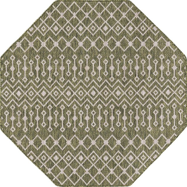 Unique Loom Outdoor Trellis Geometric Rug 5' 3 x 5' 3 Octagon Green/Ivory