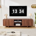 thumbnail image 3 of Weselon 70" Curved Edge TV Stand for TVs up to 75", Mid-Century Modern Entertainment Center with Sliding Doors, Walnut Media Console Storage Cabinet, 3 of 13