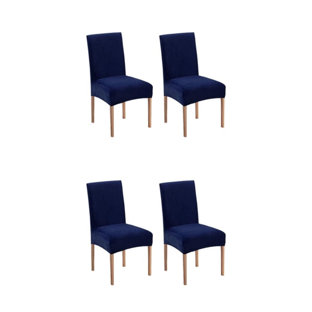 Youkk 2pcs/set Dirt-proof Velvet Chair Covers - Exquisite Craft Elastic Belt Machine Washable Dining Room Navy 2 pcs 2Set