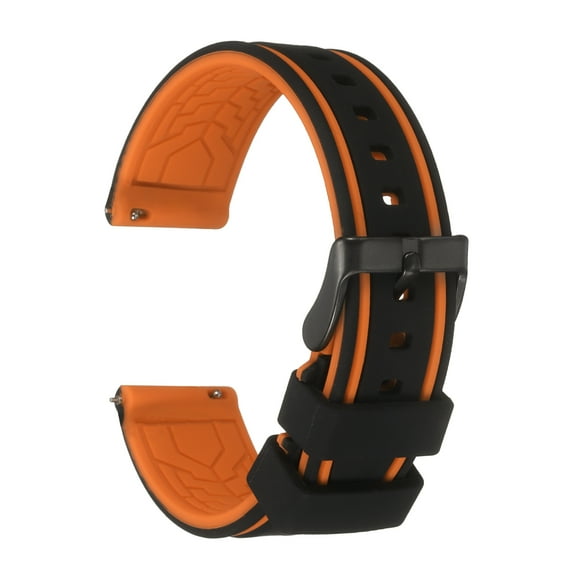 Uxcell Silicone Watch Bands 20mm Width Soft Quick Release Rubber Watch Bands with Matte Black Buckle for Men Women, Black Orange