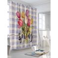 thumbnail image 3 of Shower Curtains Spring Tulips Flower Plant Bath Curtain Blue Purple Buffalo Plaid Waterproof Bathroom Shower Curtain Set with Hooks Decoration 72 x 72 Inches, 3 of 7