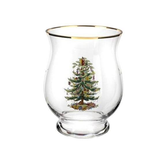 Spode Christmas Tree Hurricane Lamp - 6.5" Earthenware Decorative Candle Holder, Festive Centerpiece for Mantel, Table, Holiday Home Decor - Pillar Candle/Ornament Display for Christmas Traditions