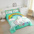 thumbnail image 3 of Unicorn Comforter Set Full Kawaii Rainbow Unicorn Bedding Teens Butterfly Galaxy Bedding Comforter Sets Cartoon Ombre Unicorn Down Comforter Reversible Fantasy Room Decor,Mint Green, 3 of 4
