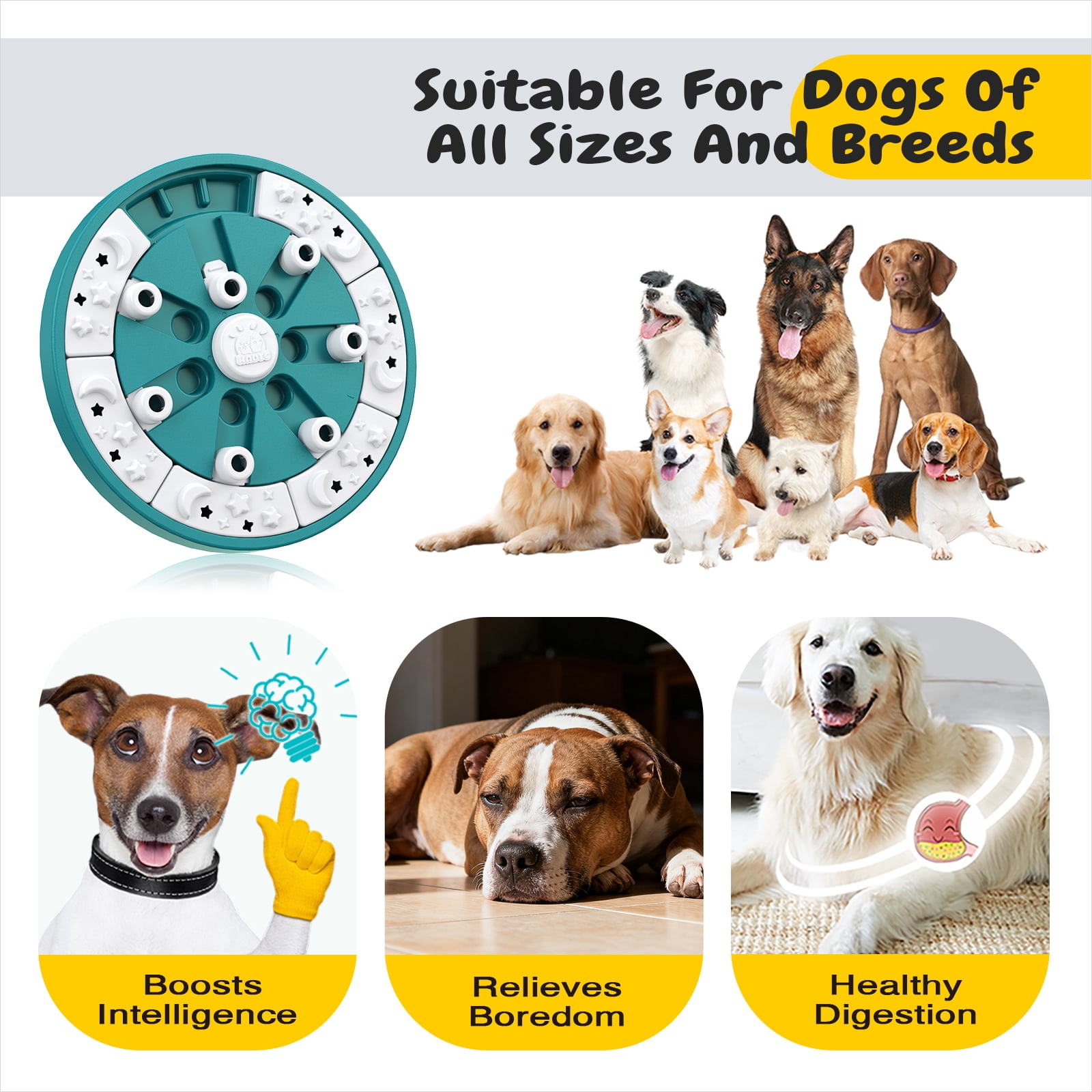 KADTC Dog Puzzle Toys Gameplay 3 in 1 Slow Puzzles Food Feeder Puppy Holiday Birthday Gift Interactive Mind Treat Games Mental Stimulation Enrichment Boredom Toys for Small/Medium/Large Breed Dogs