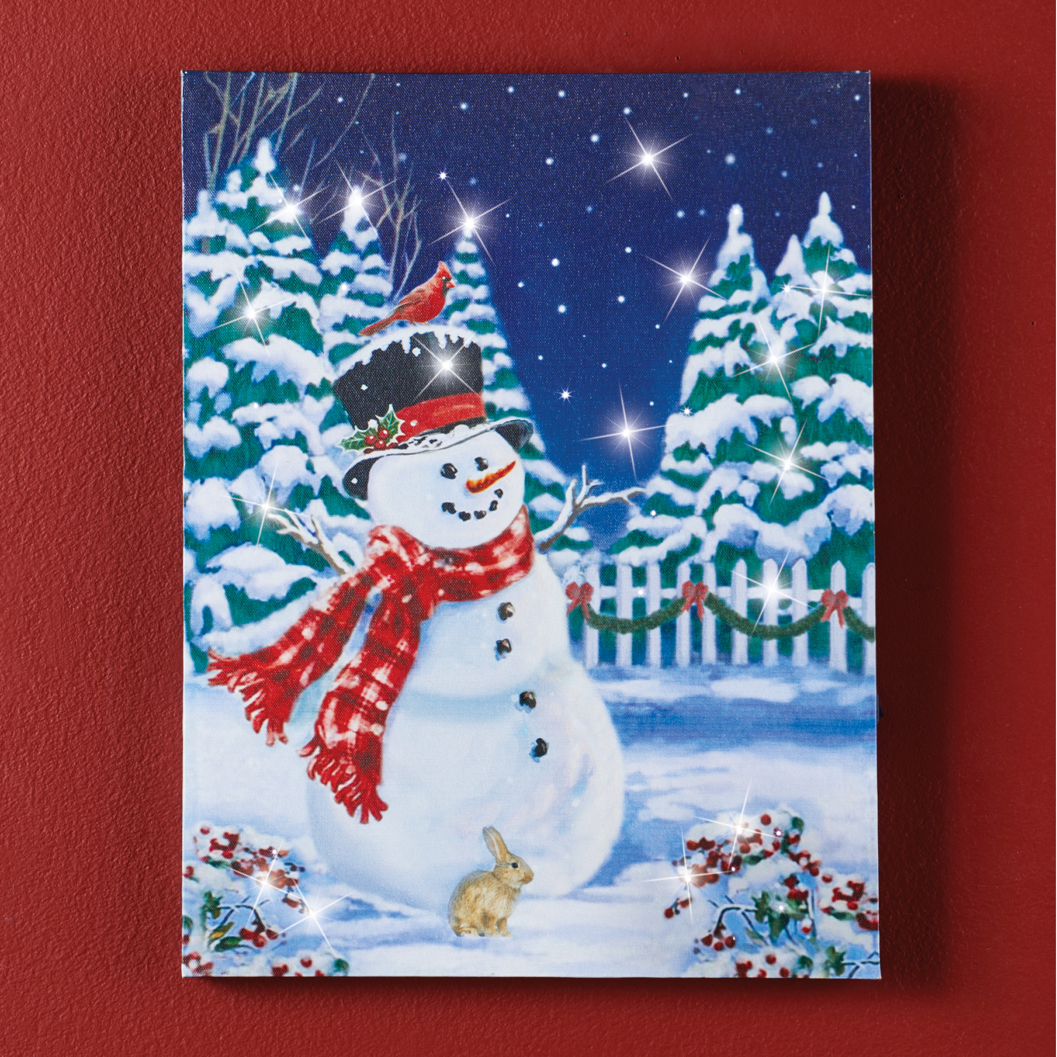 Snowman Lighted Sparkling Canvas Wall Art Holiday Decoration for Any