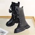 thumbnail image 7 of BRGZLK Girls Lace Up Riding Boots Autumn Winter Cute Pearl Bowknot Lace Up Side Zipper Warm Knee High Riding Boots Trendy Comfort Waterproof Princess Shoes Black 1 Big Kids, 7 of 7