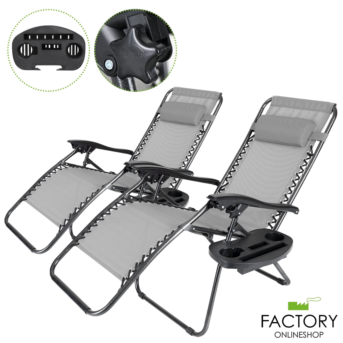 Reclining 1 2 PCS Zero Gravity Beach Chairs Folding Lounge Portable Outdoor 