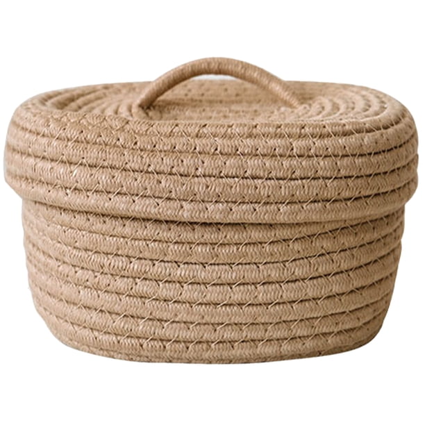 Cesta de almacenamiento tejida multifuncional Cesta de cuerda de algodón Cesta de almacenamiento tejida rústica con tapa