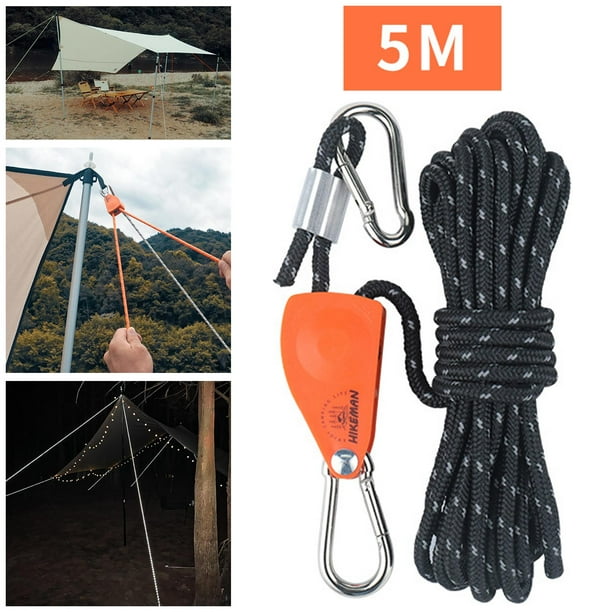 Suspensión de Cuerda de trinquete de polea Ajustable Cola Cuerda de viento de tienda 6mm 5m Negro
