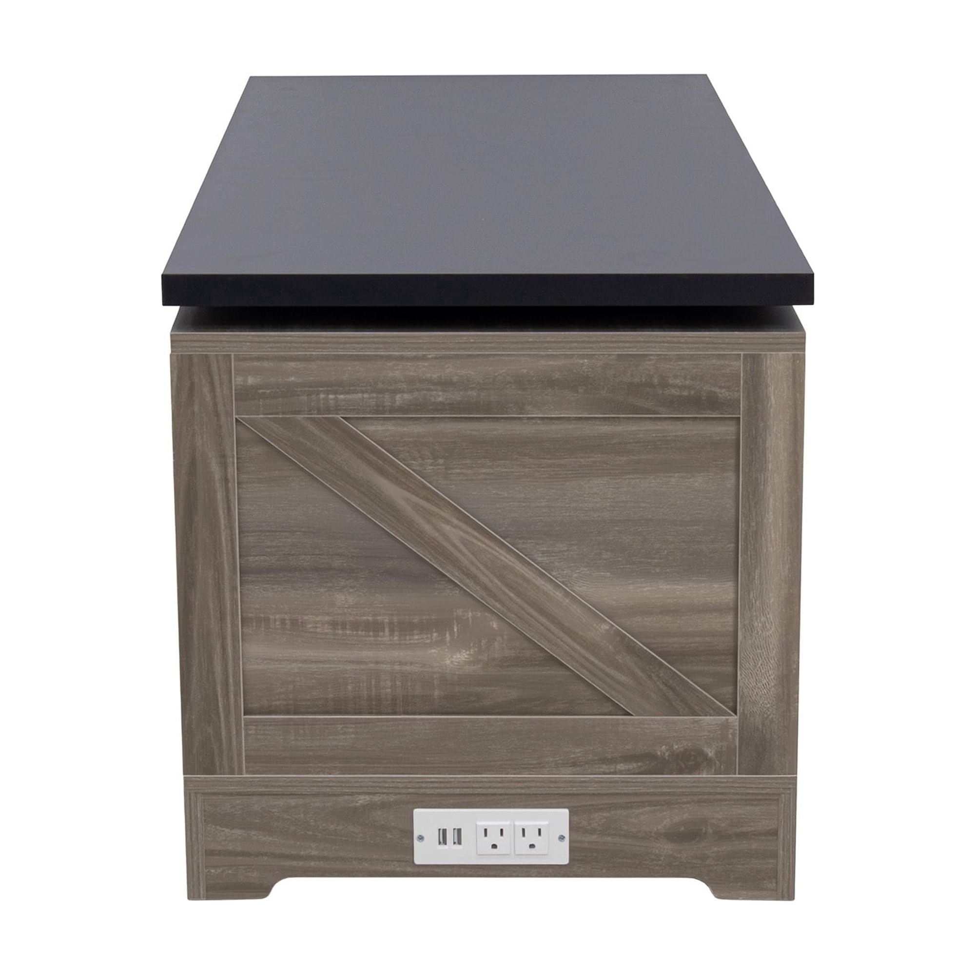 Leumius Lift Top Coffee Table with Storage,Rectangle Wood Center Table With Barn Doors and Open Cabinet, For Living Room, Bedroom, Home Office,Brown+Black