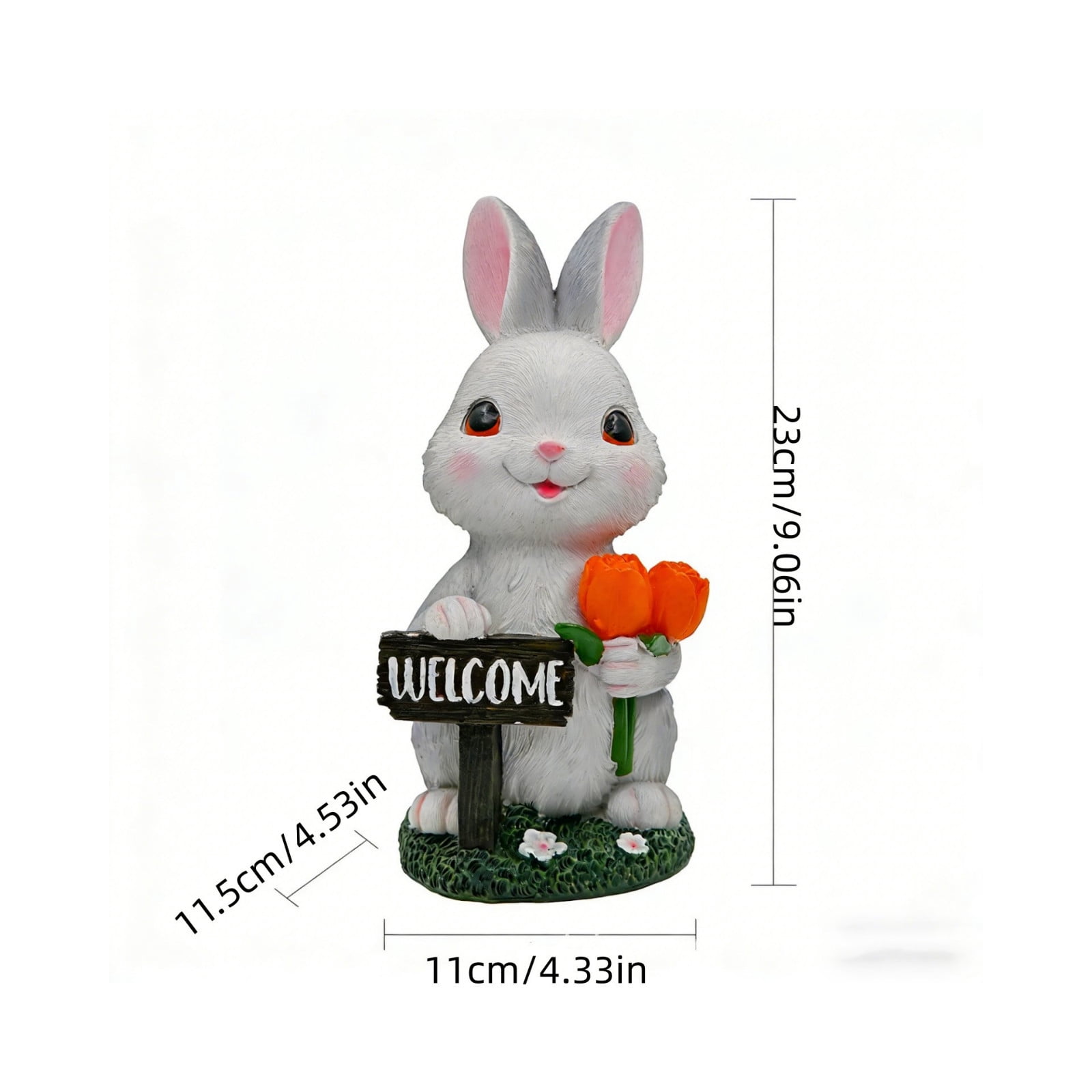 FEOLGEHLY Outdoor Solar Light Easter Rabbit Garden Statues Decor Waterproof Bunny Figurine Resin Sculpture Gift for Mom Grandma, for Porch Lawn Yard Home House Gardening Birthday Housewarming