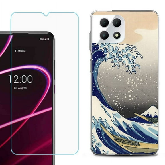 Phone Case for T-Mobile Revvl 7 5G, Shockproof Case Cover with Tempered Glass Screen Protector, by OneToughShield - Great Wave
