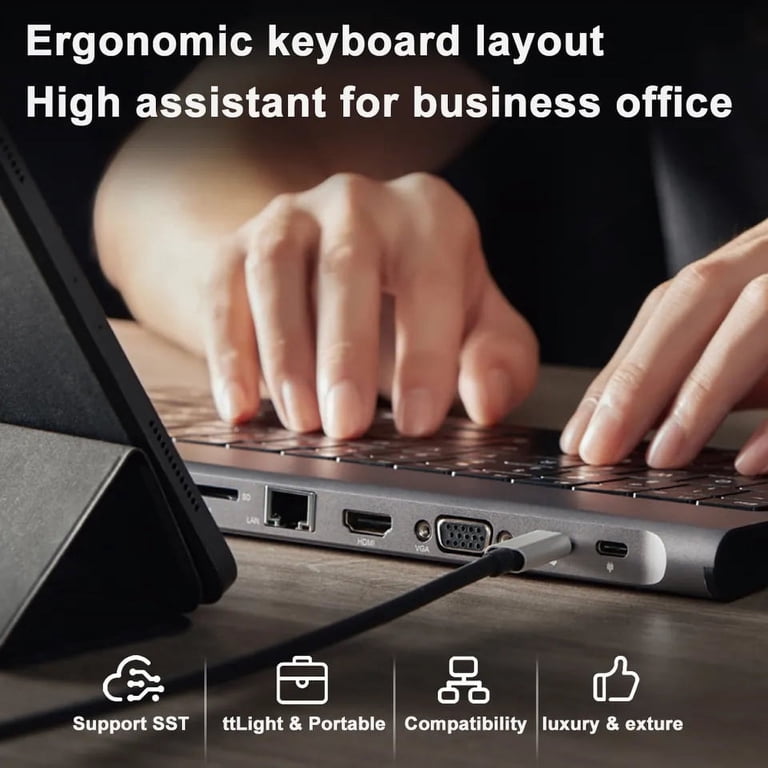 11-in-1 Wired Keyboard With USB-C Docking Station - 4K HDMI, VGA, 1Gbps Ethernet, 4 USB Ports, PD 100W, SD/TF Card Reader