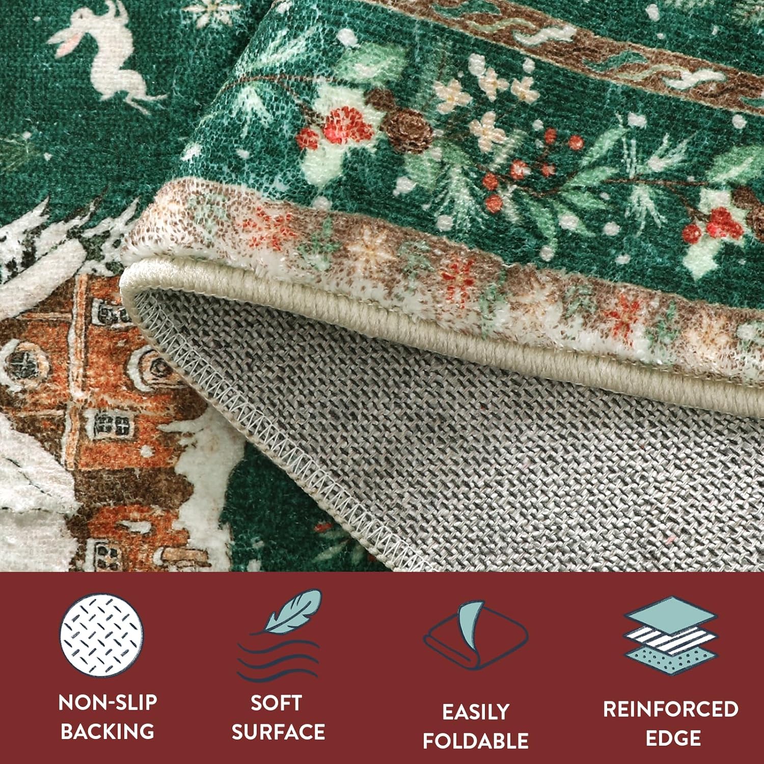 Lahome Christmas Rug,2'x6'Christmas Runner Rug,Holiday Machine Washable Non Slip Christmas Xmas Decoration Kitchen Rug Mat,Indoor Christmas Carpets for Living Room,Snowflake Rug,Green