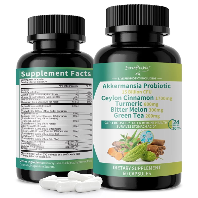 Akkermansia Probiotic Capsules | Glp-1 Supplement with Probiotics 15B Cfu, Ceylon Cinnamon, Turmeric