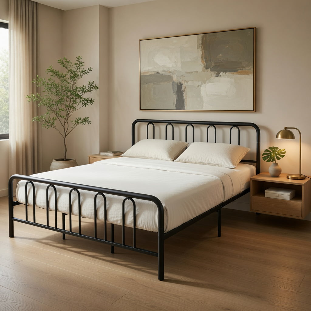 Demi Bonn King Size Metal Bed Frame, Headboard & Footboard, 1100LBS Capacity, Rustproof Finish, Noise-Reduction Foam & Non-Scratch Pads, Black