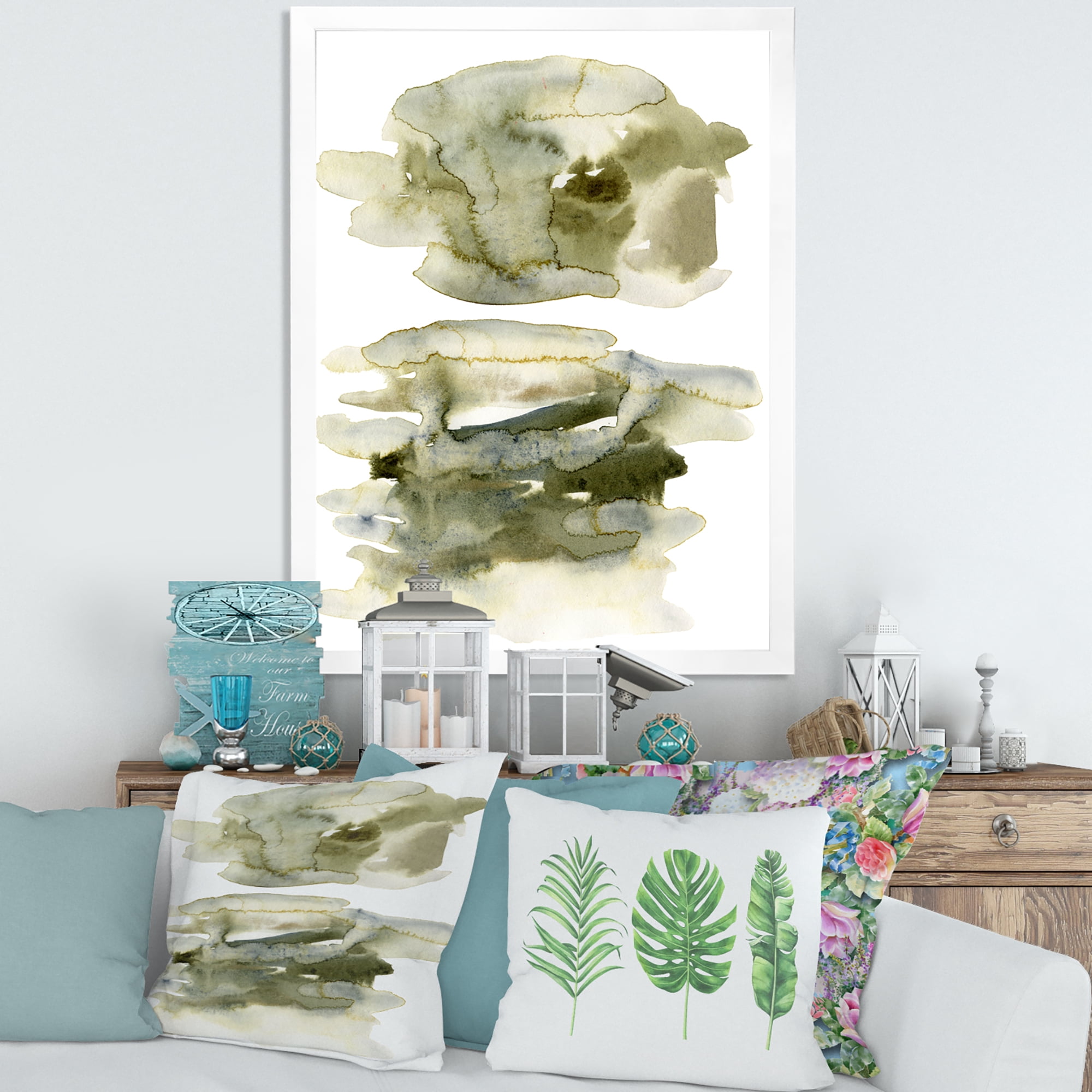 Designart 'Abstract Clouds In Dark Green II' Modern Framed Art Print