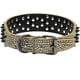 thumbnail image 3 of Yjmei Leather - Collar para perro de 3 filas con remaches de bala y tachuelas de cuero con diseño de calavera para perros medianos y grandes, color marrón dorado, 3 of 5