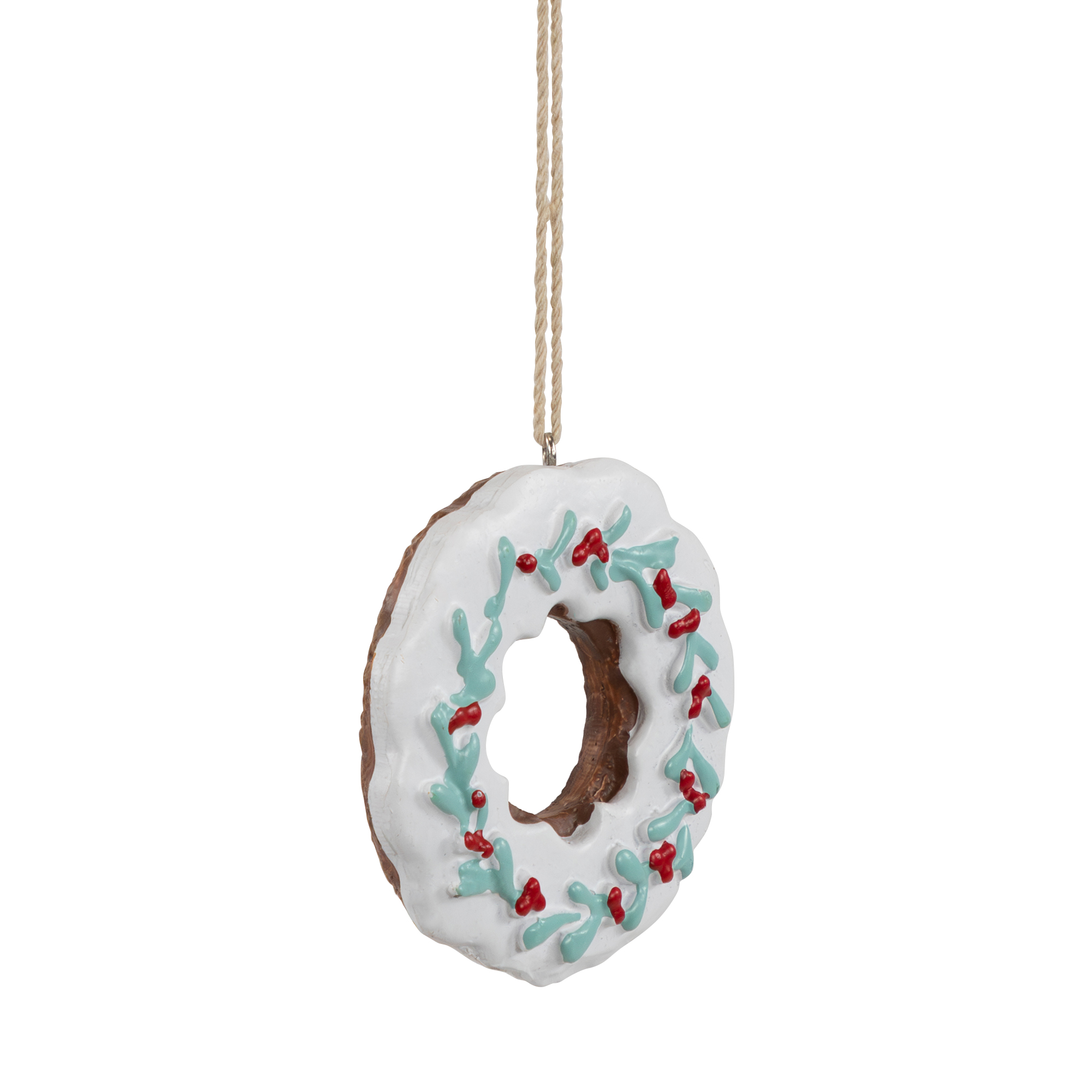Northlight 3" White Frosted Donut with Pine and Berry Christmas Ornament