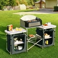 thumbnail image 2 of Patiojoy Portable Camping Kitchen Table Aluminum Fold-Up Camping Kitchen with Windscreen for BBQ, Picnic, Party  Gray, 2 of 10