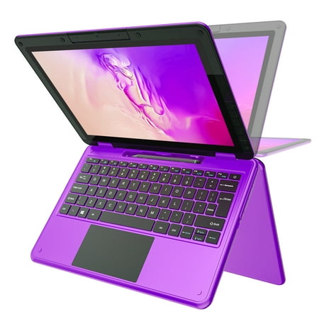 2 in 1 Touchscreen laptop, Kids learning Laptops Windows 10 Intel N4120 quad Core2.6Ghz 6GB Ram 128GB SSD convertible computer laptop Purple 11 inch laptop mini yoga 360 degree (Stylus not included )