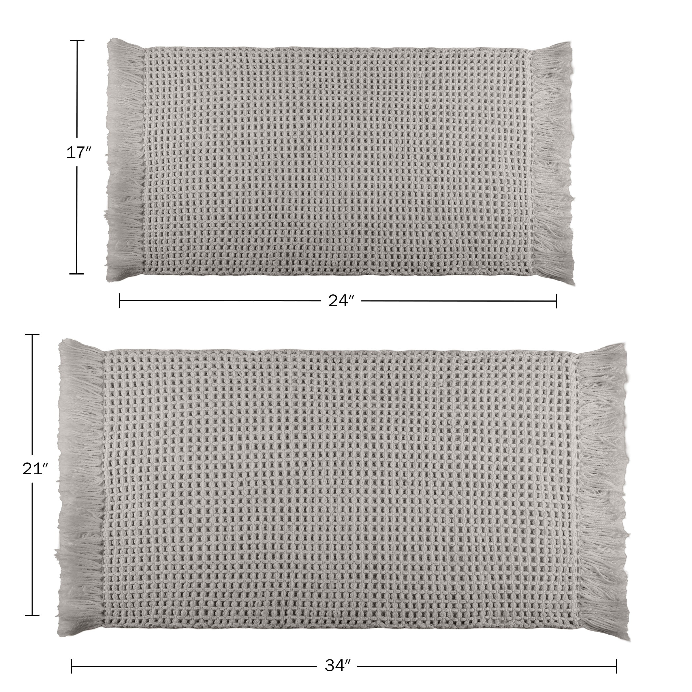Lavish Home 2PC Waffle Bath Mat Set - Machine Washable Bathroom Rugs (Gray)
