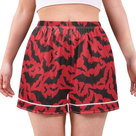 Red Bats Halloween Women's Pajama Shorts Silky Satin Casual Lounge Sleep Zero Pressure