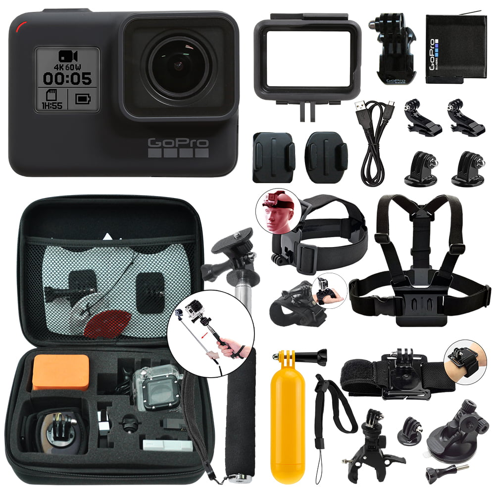GoPro HERO7 Black 12 MP Waterproof 4K Hero 7 Camera Camcorder + Complete  Action Bundle