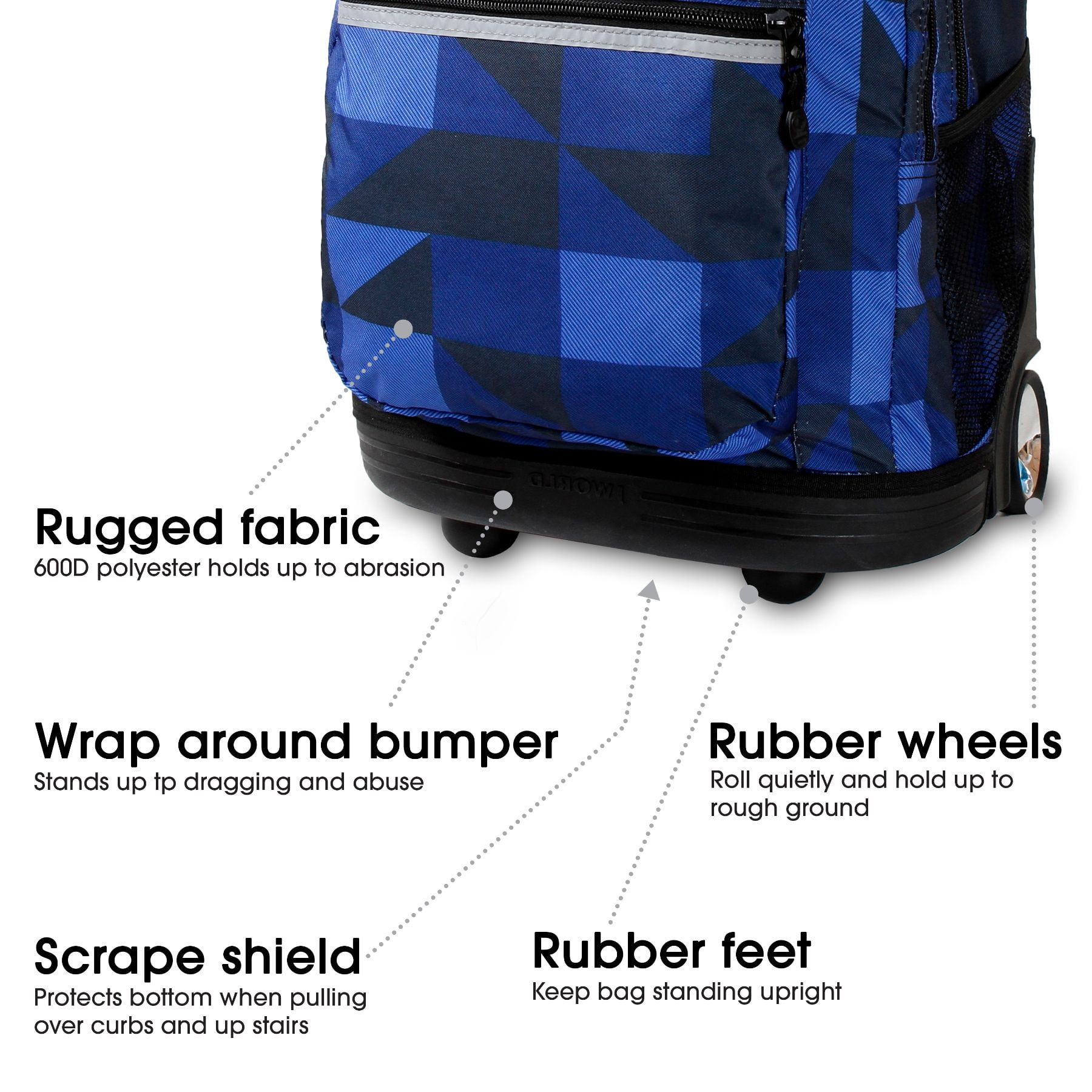 J World Unisex Sundance 20" Rolling Backpack with Laptop Sleeve for School and Travel, Block Navy