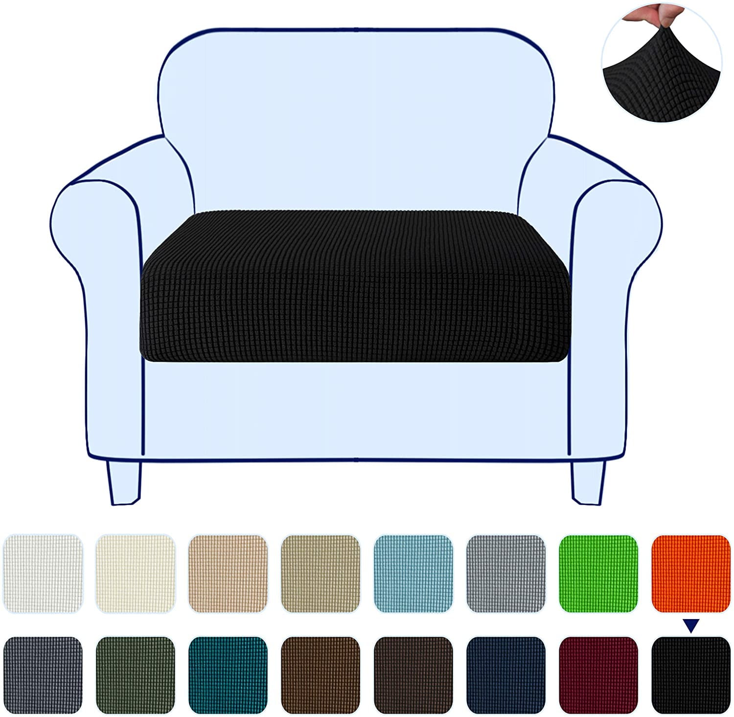 Subrtex Stretch Textured Grid Furniture Seat Cushion Slipcover Armchair Black Walmart Com Walmart Com