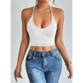 thumbnail image 4 of Womens Spaghetti Strap V-Neck Ribbed Tank Tops for Women 2025 Slim Fitted Soft Camisole Basic Layering Shirts White M, 4 of 7