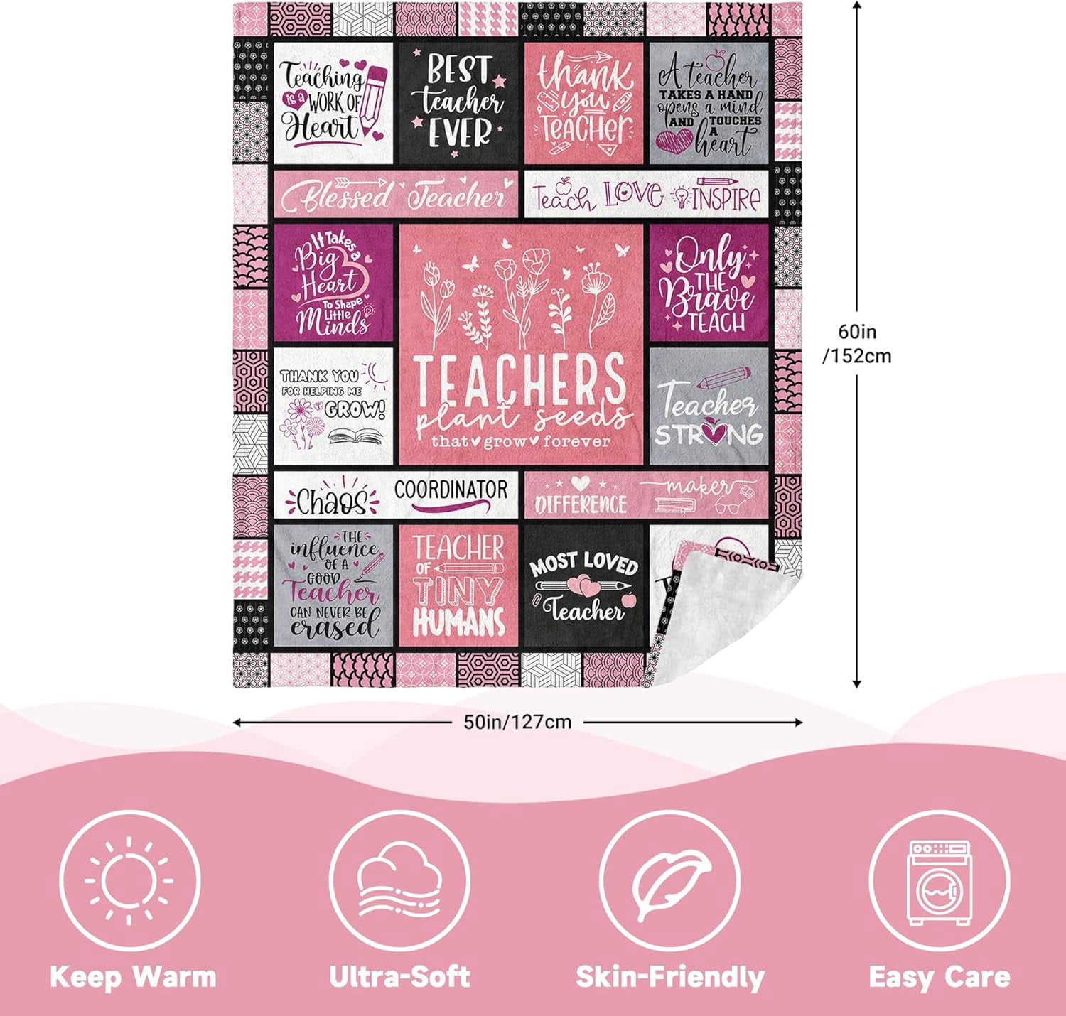 Teacher Appreciation Gifts for Women Blanket 60" x 50", Gifts for Teachers Women Appreciation Week/Day, Thank You Teachers Gifts Idea, Best New Female Teacher Gift