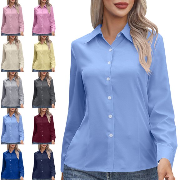 Women's Long Sleeve Button Down Shirt Work Shirt Fashionable Office Shirt Classic Style S-5XL