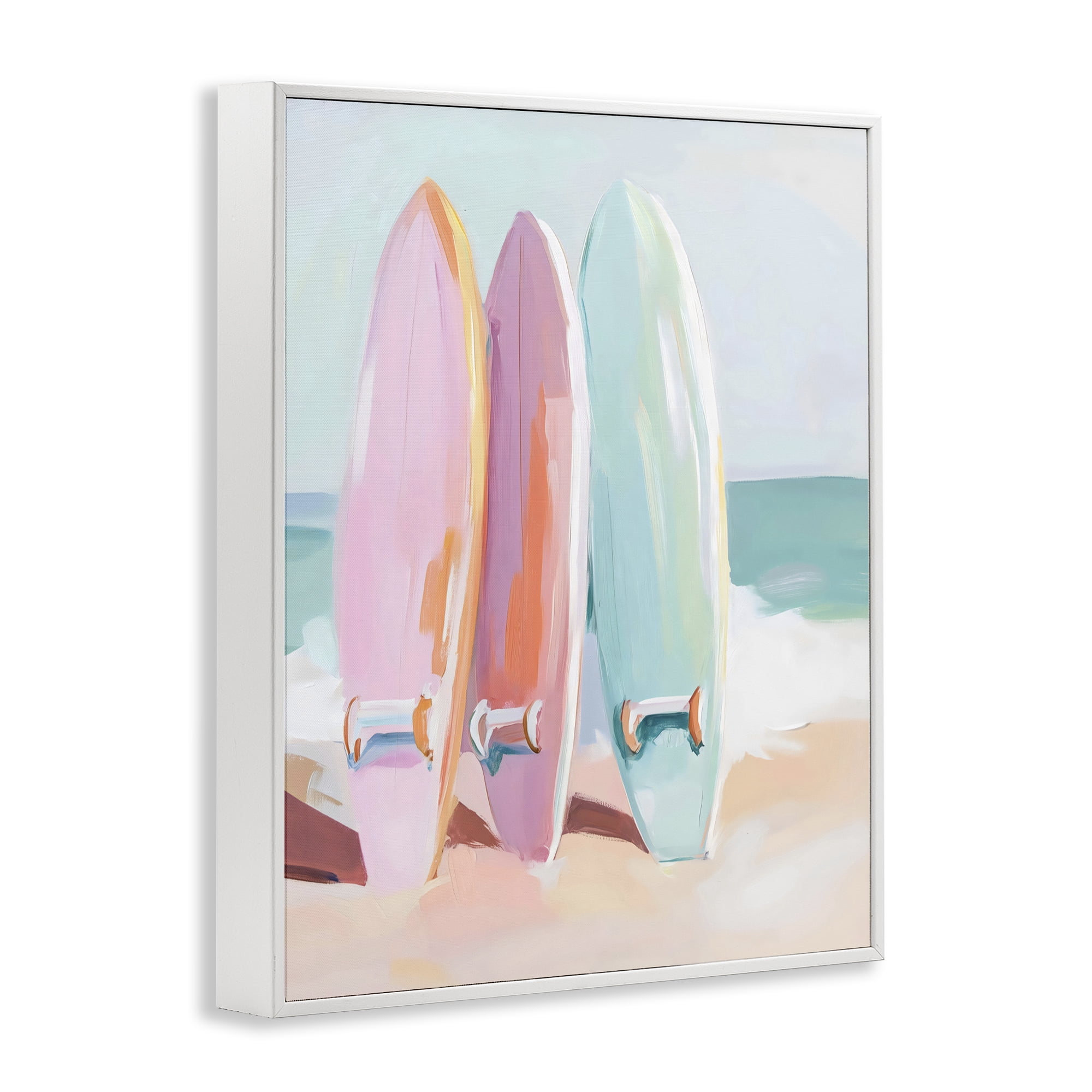 Stupell Industries Pastel Surfboards on Sandy Beach White Framed Giclee Art, design by The Prints Vibe