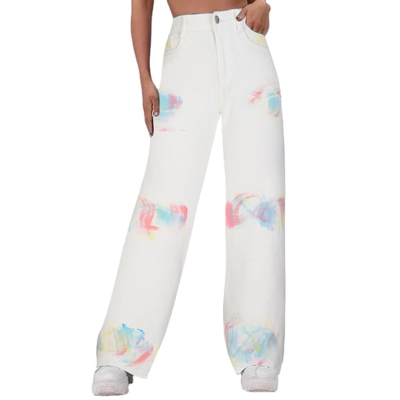 Pants for Women,Clearance Women's Plus Size Women's Flare Pants Splicing Plaid Horn Denim Flanged High-waisted Jeans And Trousers Loose Causal Pants