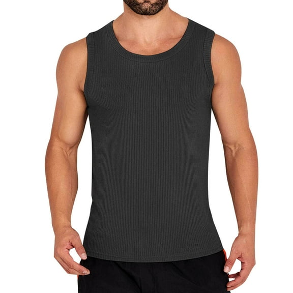 Arnsht Men's Sleeveless Tank Tops Ribbed Knit Scoop Neck Tank Undershirt Casual Athletic Workout Gym Muscle Tank T-Shirt Black XXL