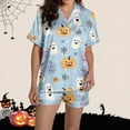 thumbnail image 6 of Tnhcen Women's Halloween Print Short Sleeve Collared Pajama Set Comfortable Loungewear Soft Sleepwear S-2XL Light Blue, 6 of 8