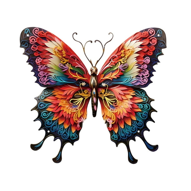 Decoración de pared de mariposa de metal, adorno colorido, decoración de valla para exteriores, pared de mariposas 40 cm x 38 cm
