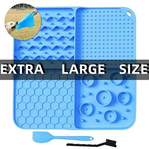 Slow Feeder Mat for Dogs and Cats，Large Lick Mat Slow Feeder for Anxiety Relief Dog Toys Feeding Mat for Butter Yogurt Peanut, Pets Supplies Bathing Grooming Training, Blue