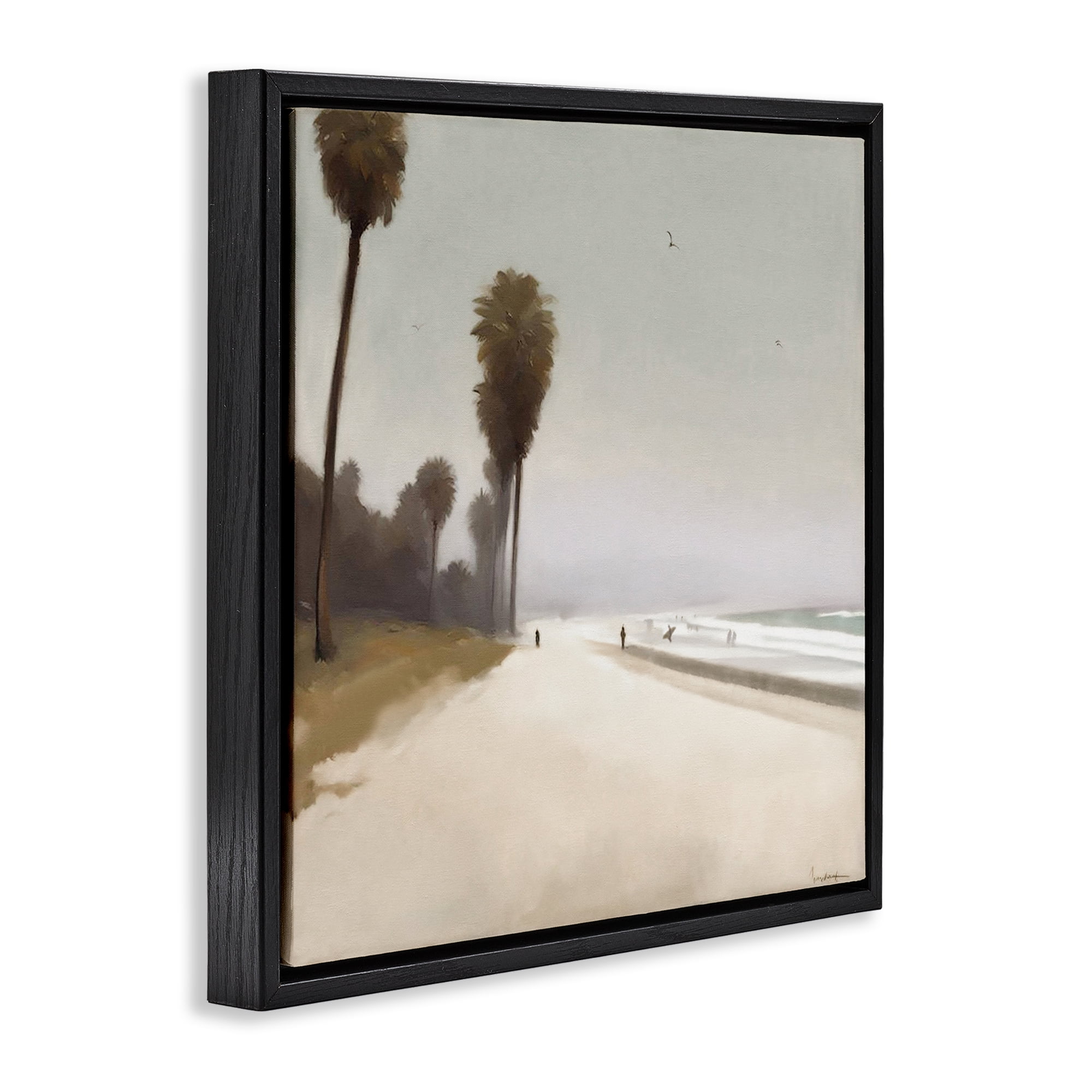 Stupell Industries Palm Lined Beach Landscape & Nature Painting Black Floater Framed Canvas Art Print Wall Art, 18 x 18