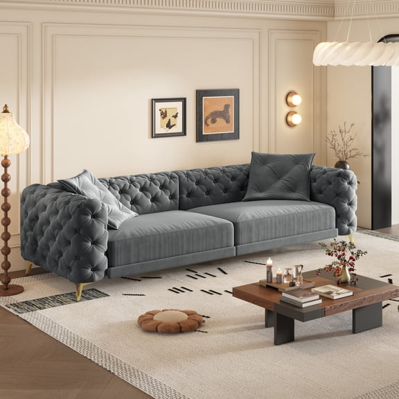 Noble House Rostin 4-Seat Velvet Convertible Sleeper Sofa, 3-in-1 Pull-Out King Bed with Movable Ottoman, Dark Grey