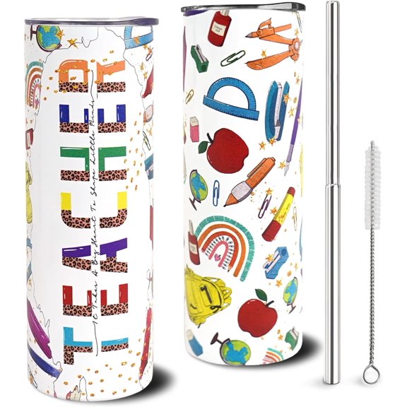 Teacher Tumbler With Lid And Straw Teacher Life Teacher''S Day Gift Teacher Gifts For Women Teacher Cup Water Bottle Teacher Travel Mugs 20oz Teacher Insulated Skinny Tumbler